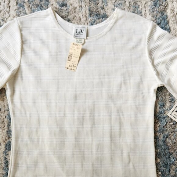 White Plaid Stripe Short Sleeve Blouse Medium Petite - Picture 2 of 11